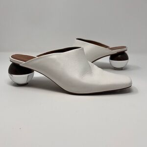 Neous White Leather Ball Heel Square Toe Mules Size 38 Women’s